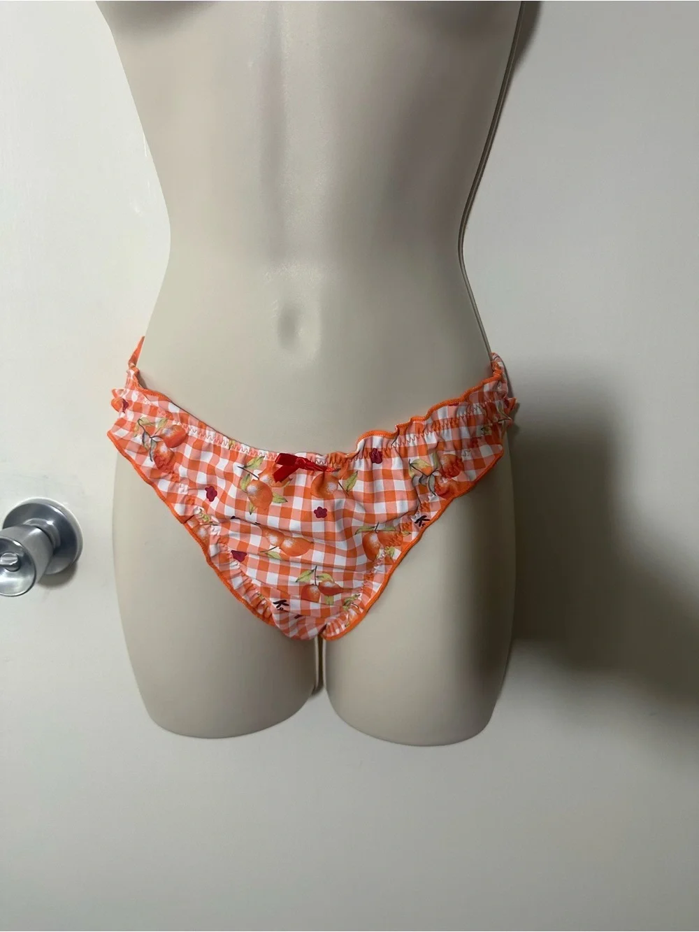 Orange Gingham Floral Ruffle Bikini - Women Swim